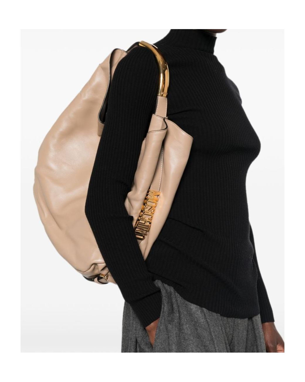 Moschino Natural Handle Me Logo-Plaque Tote Bag