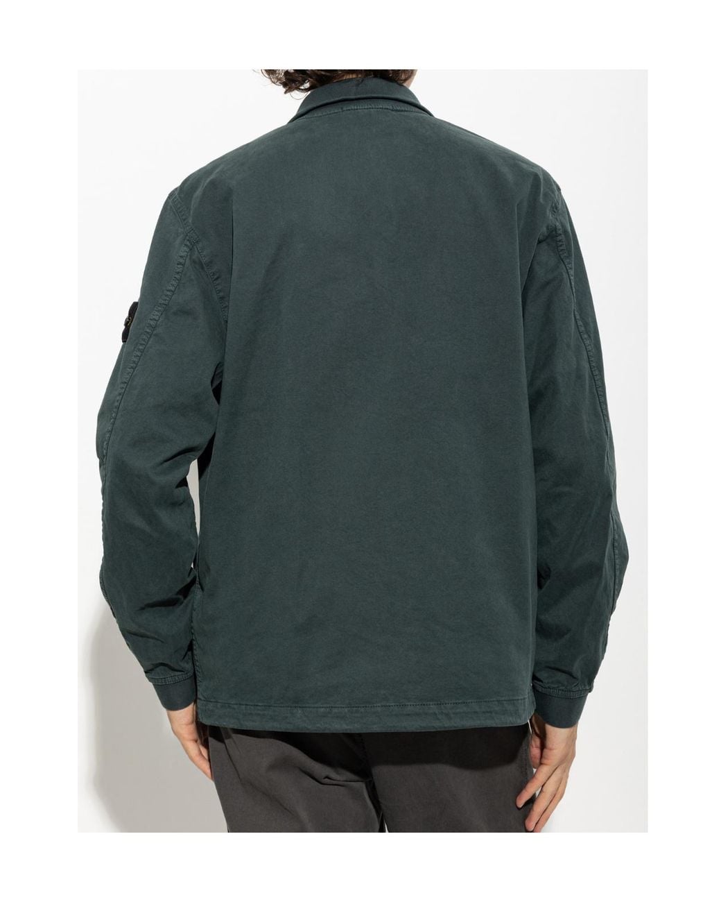 Stone Island Green Logo Patch Zip-Up Overshirt for men
