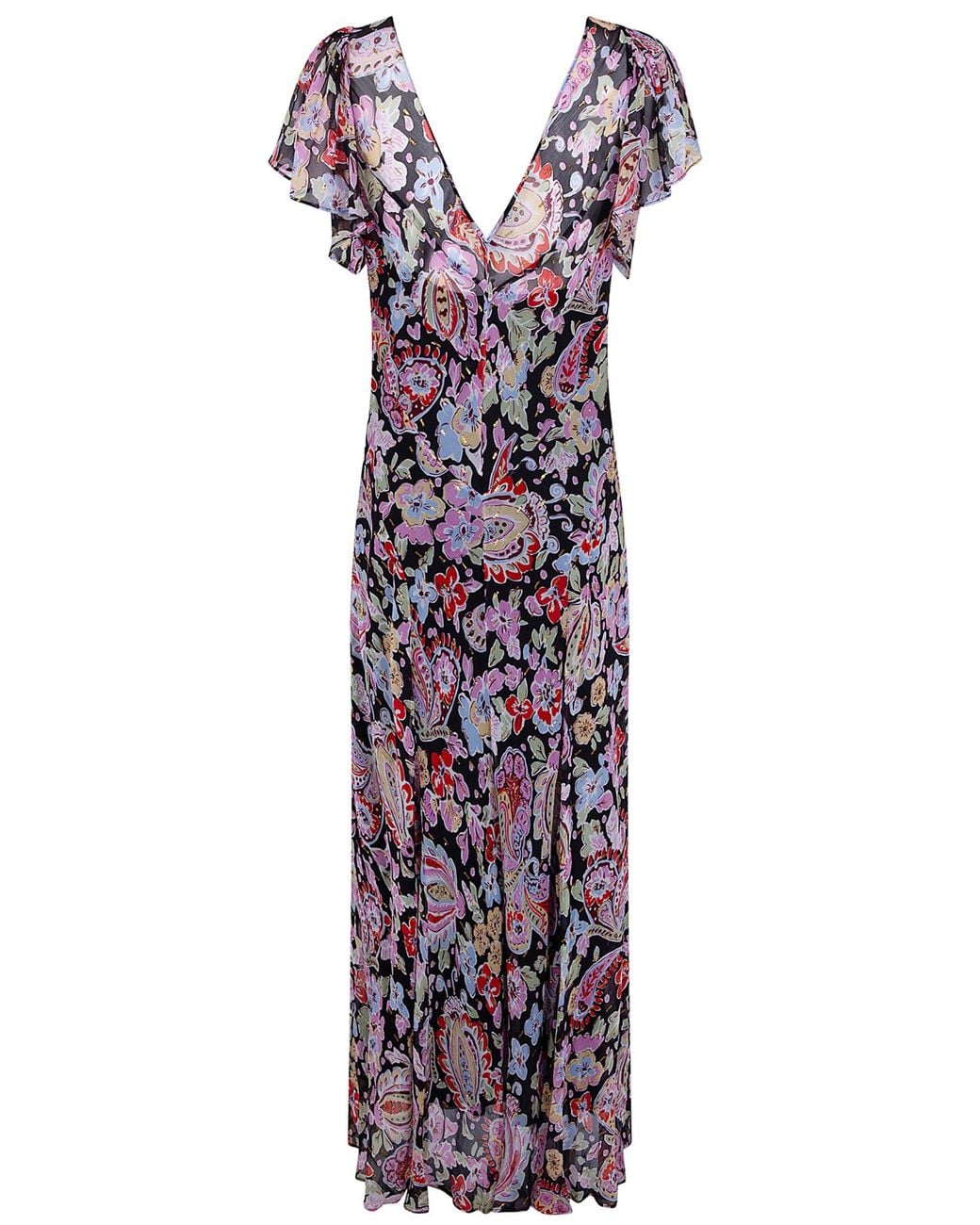 Rixo Purple V-Neck Floral Print Dress