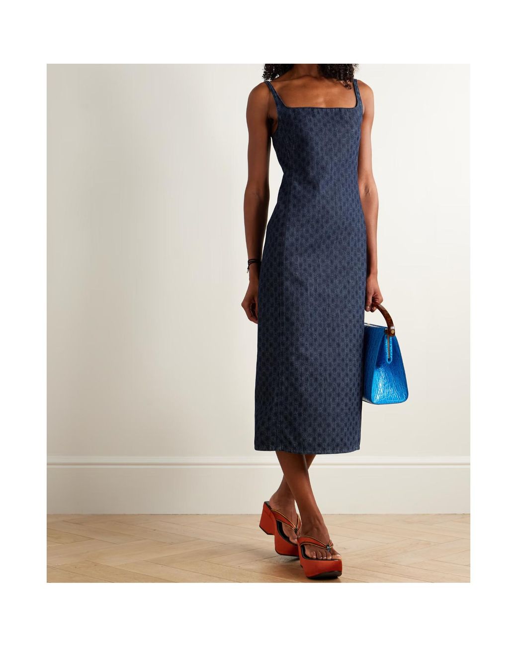 Dries Van Noten Blue Printed Denim Midi Dress