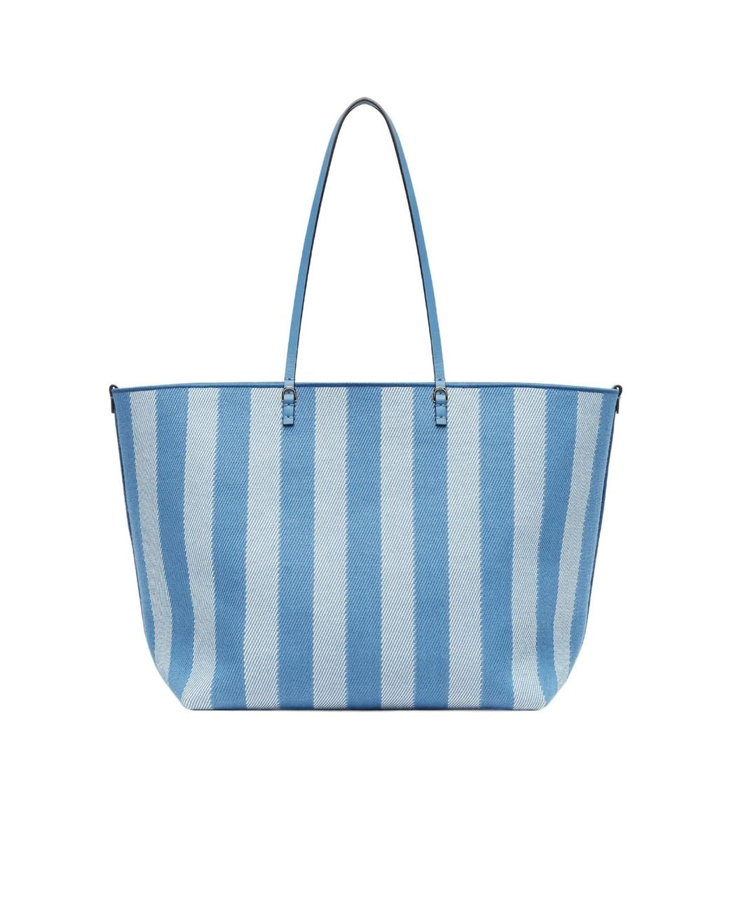 Fendi Blue Roll Striped Reversible Large Tote Bag