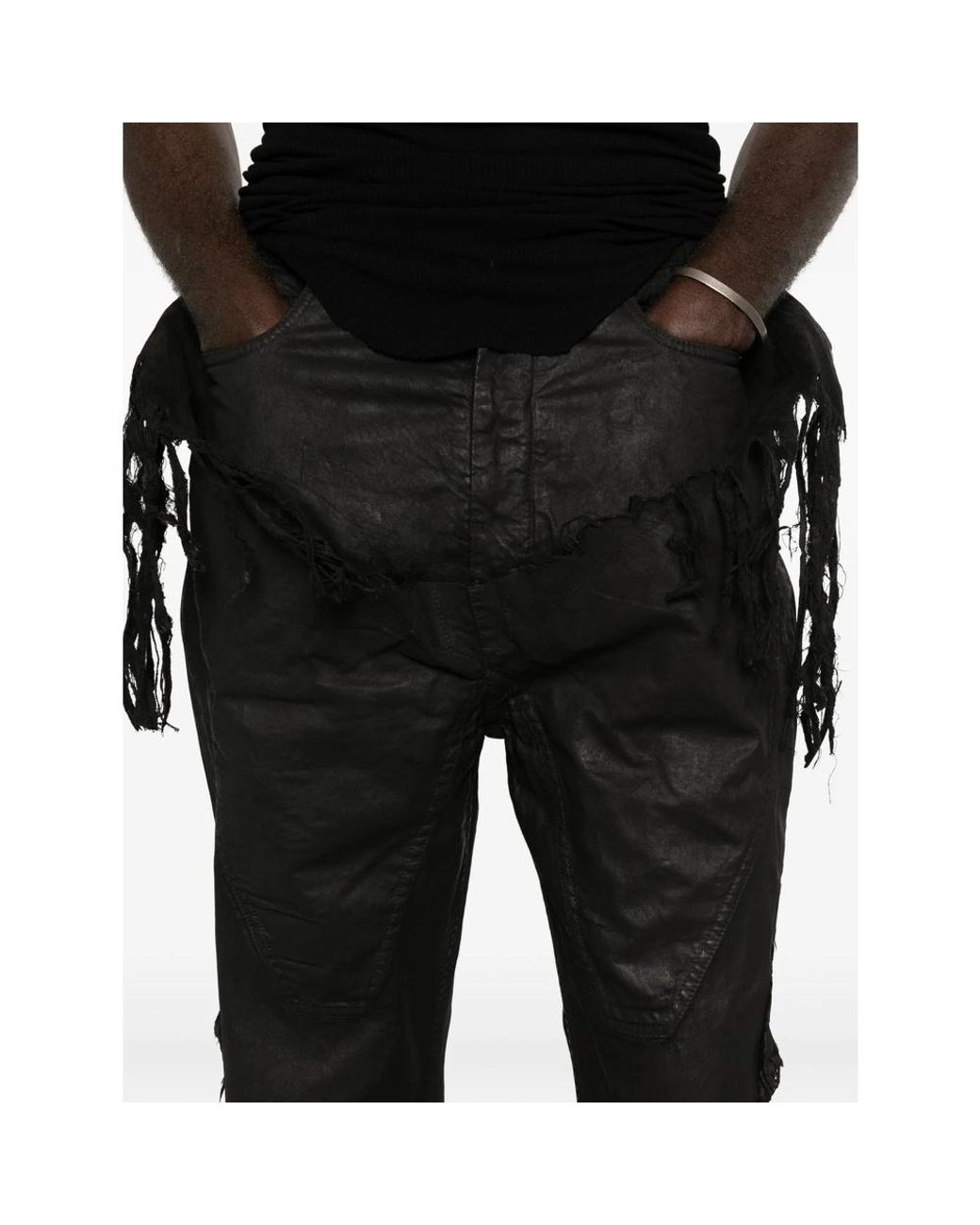 Rick Owens Black Frayed Flared Jeans for men