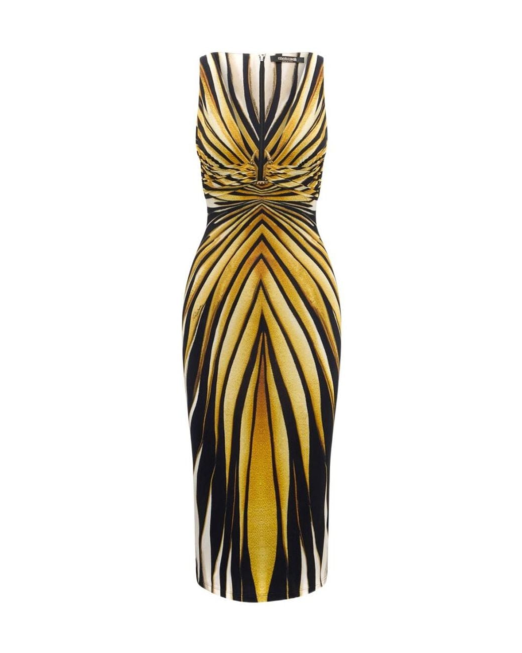 Roberto Cavalli Metallic Ray Of Print Midi Dress