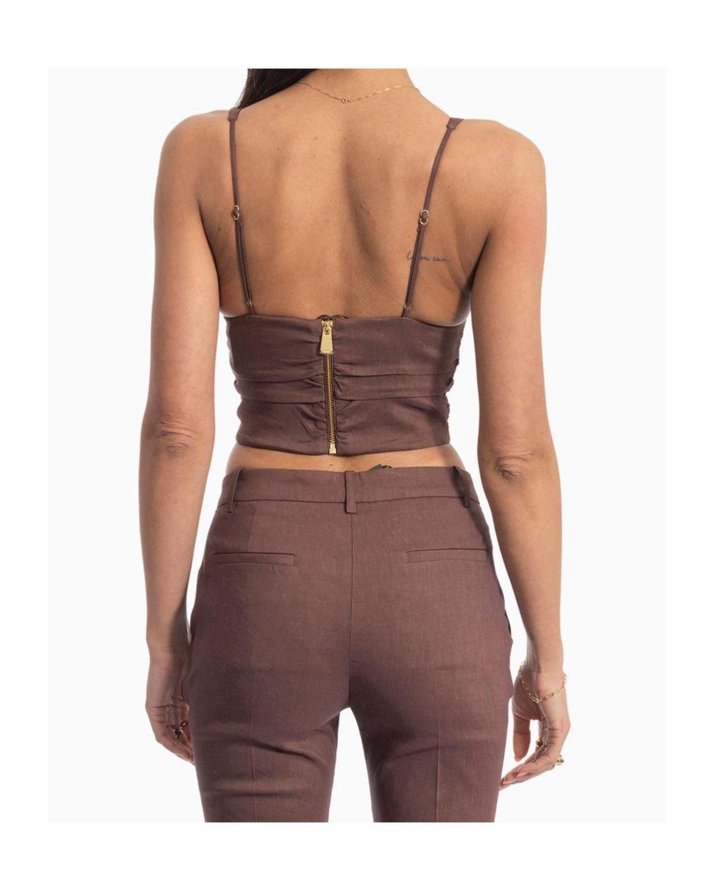 Pinko Brown V-Neck Cropped Top