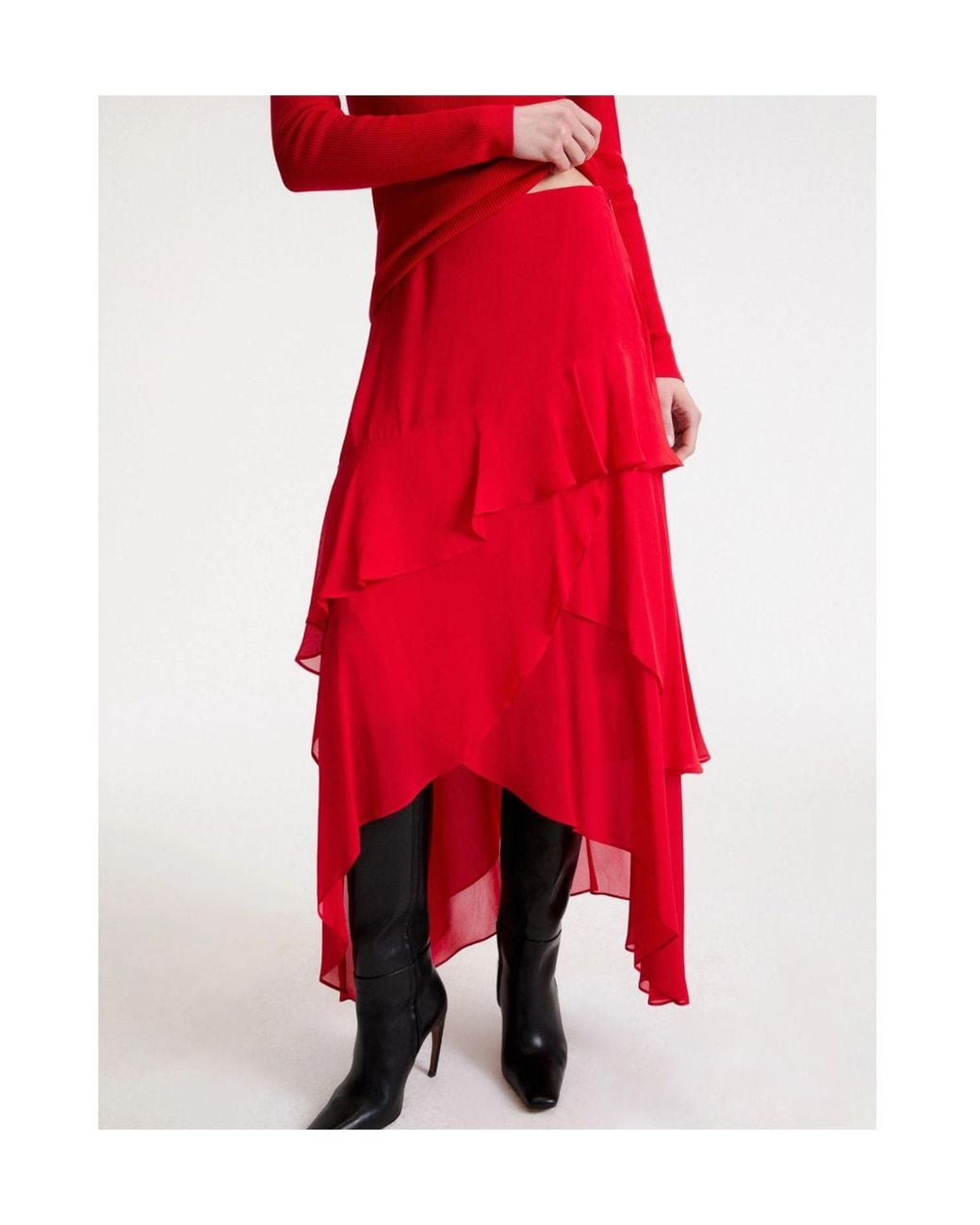 Marella Red Ruffled-Detail Skirt