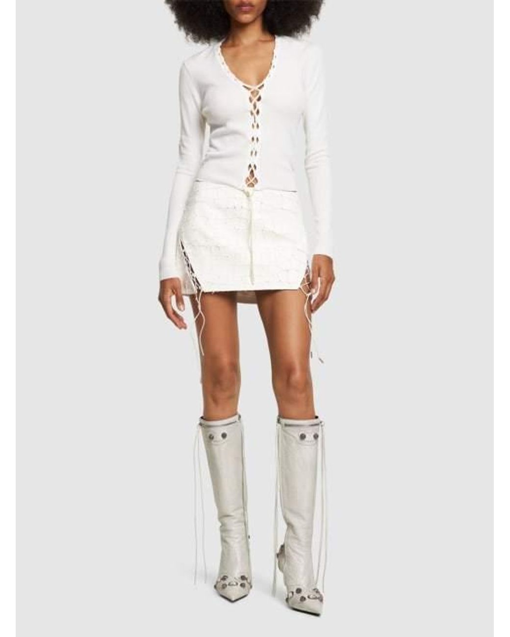 Dion Lee White V-Neck Knitted Sweater With Tie