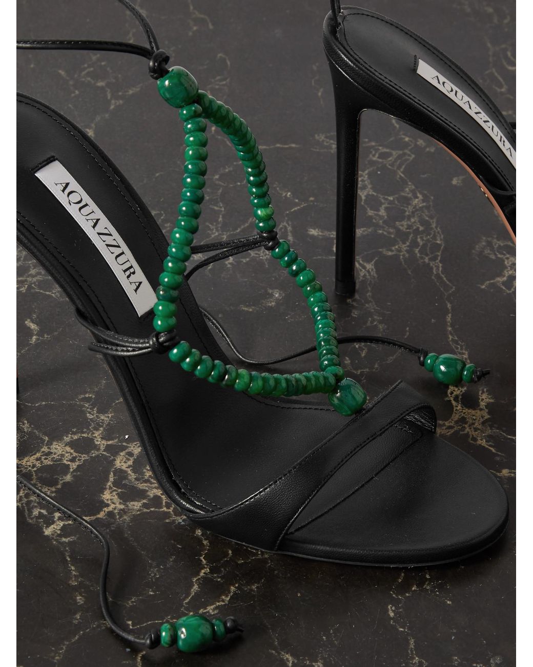 Aquazzura Black Amalfi 105 Beaded Leather Sandals