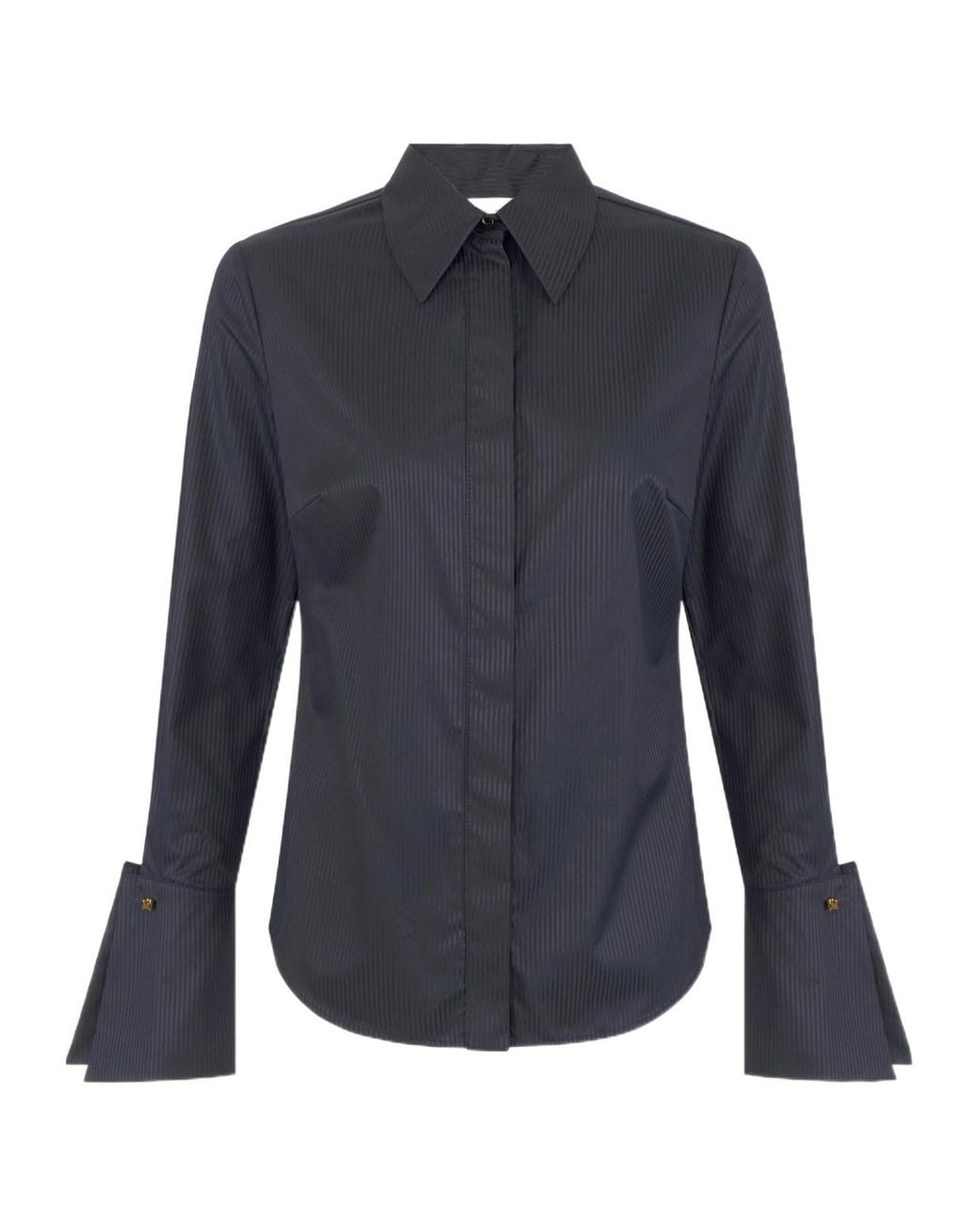 Elisabetta Franchi Blue Oversized-Cuff Striped Shirt