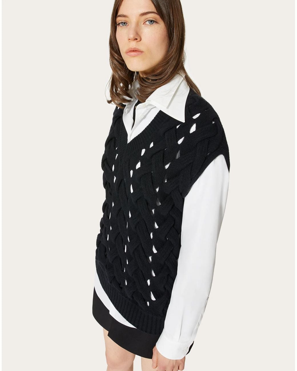 Valentino Black Open-Knit Wool-Blend Vest