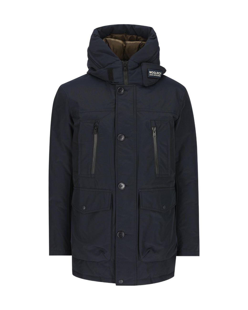 Woolrich Blue Logo Patch Hooded Coat for men