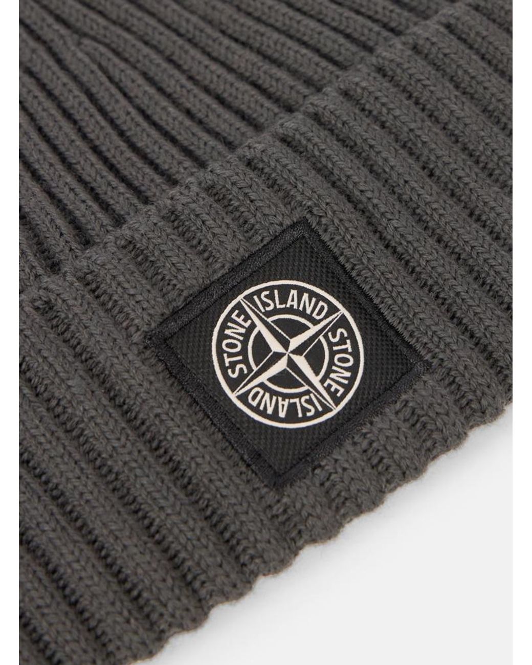 Stone Island Gray Compass-Patch Ribbed Beanie for men