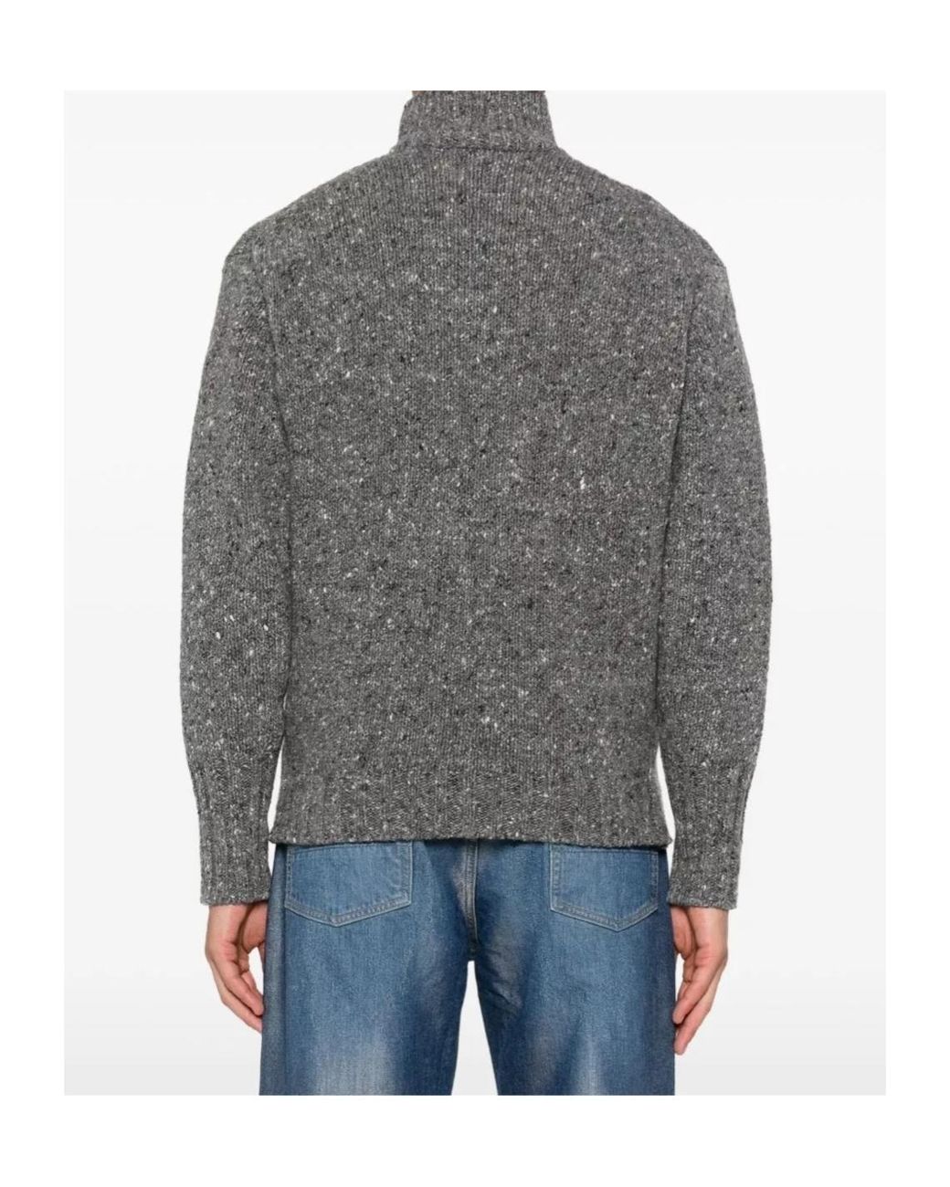 Auralee Gray Low-Gauge Homespun Tweed Knit Zip Turtleneck Jumper for men