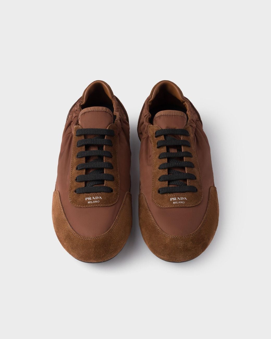 Prada Brown Collapse Round-Toe Sneakers