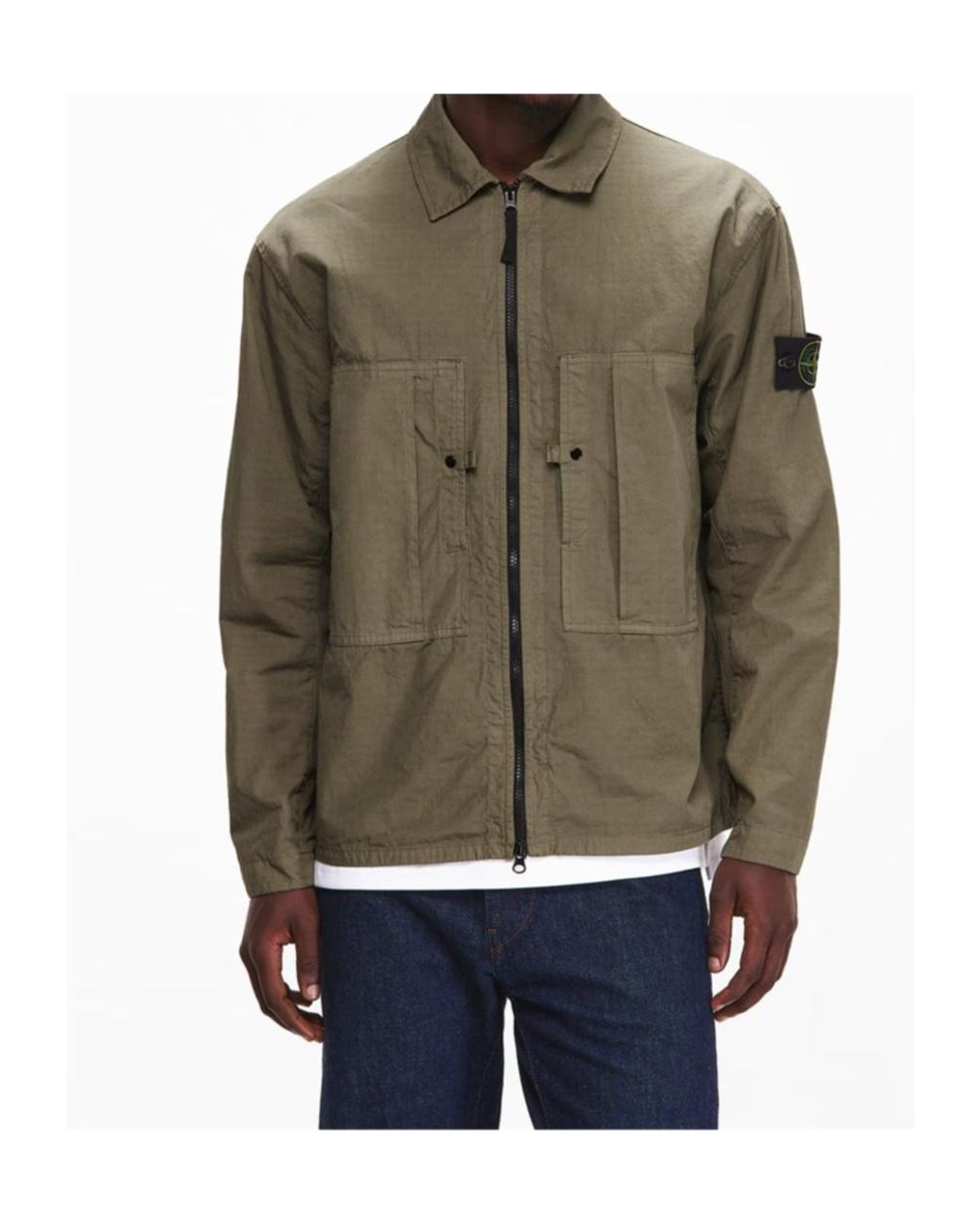 Stone Island Green Logo Zip Jacket for men