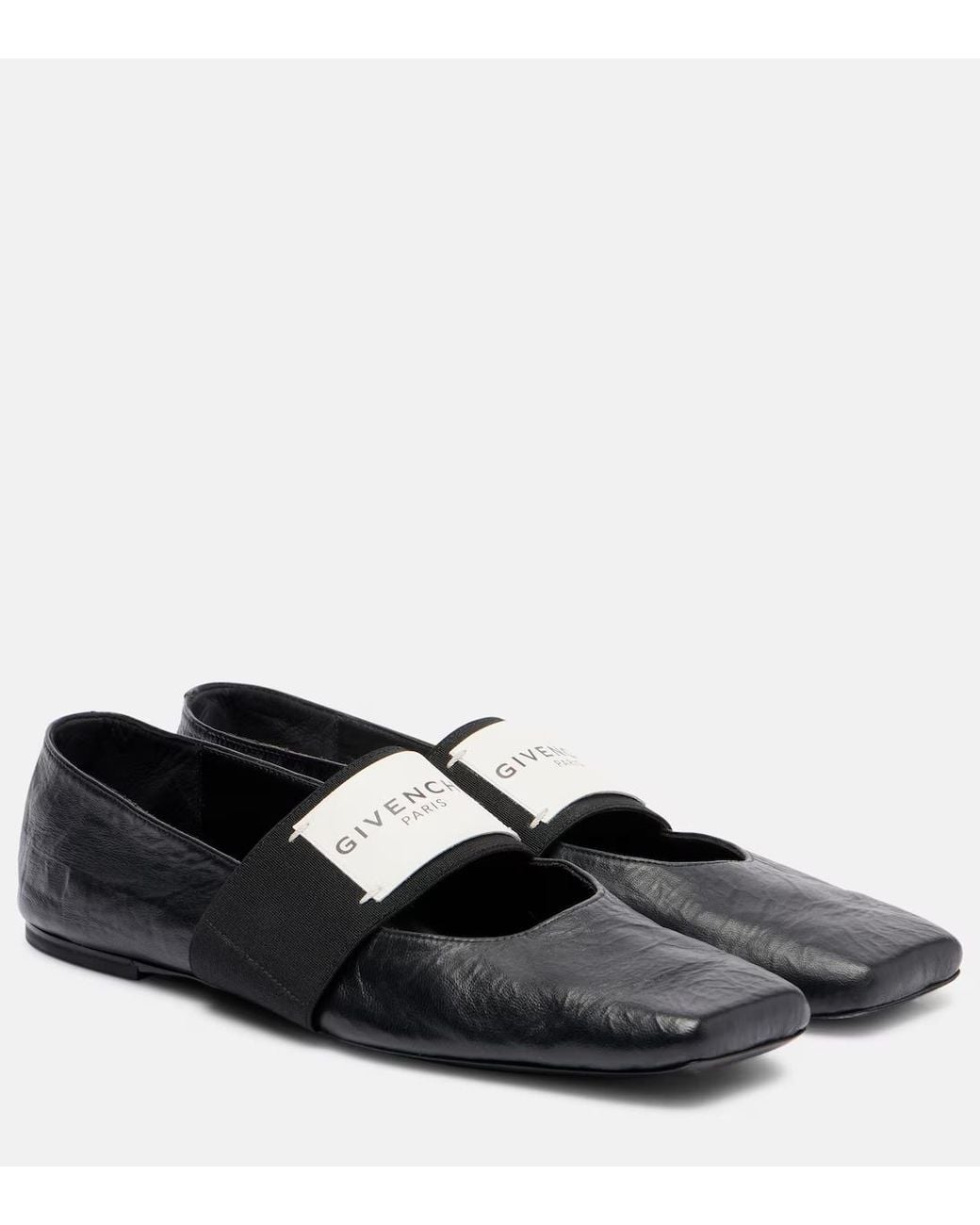 Givenchy Black Sliced Square Leather Ballet Flats