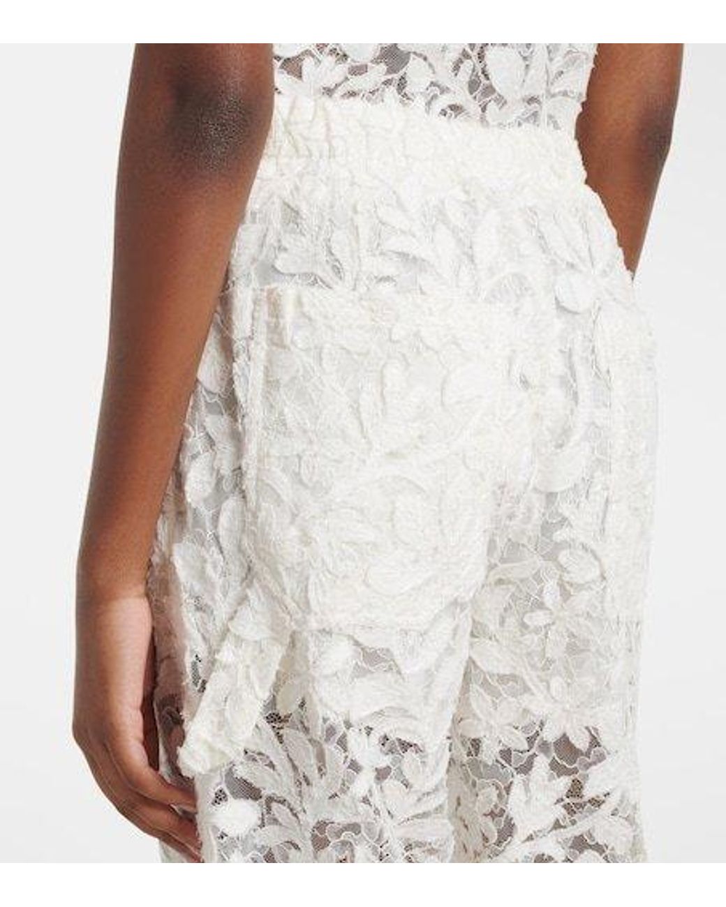 Jonathan Simkhai White Floral Lace Straight Pants