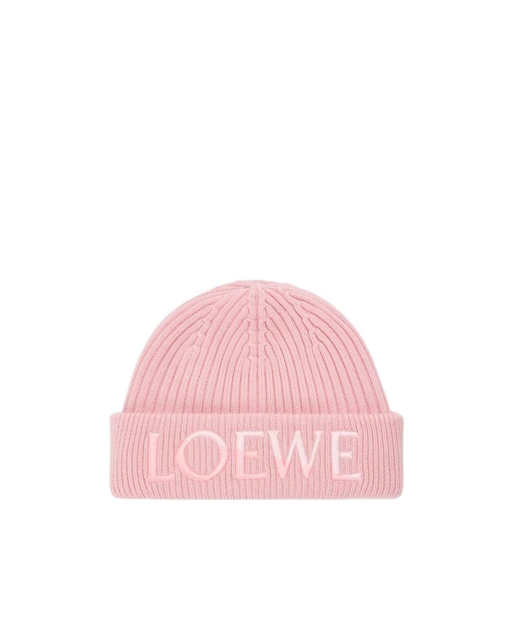 Loewe Pink Logo Embroidered Ribbed Knit Beanie for men