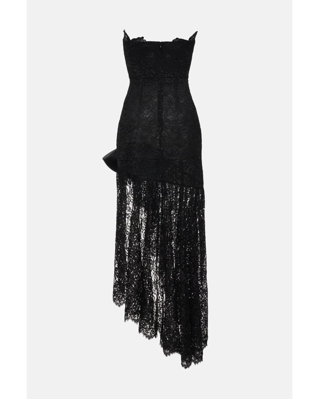 Alessandra Rich Black Bow-Detailed Strapless Asymmetric Silk-Lace Dress
