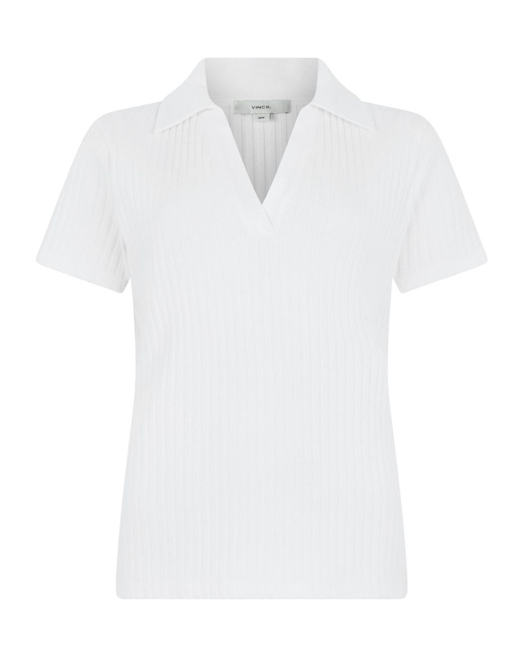 Vince White Ribbed Knit Polo Top