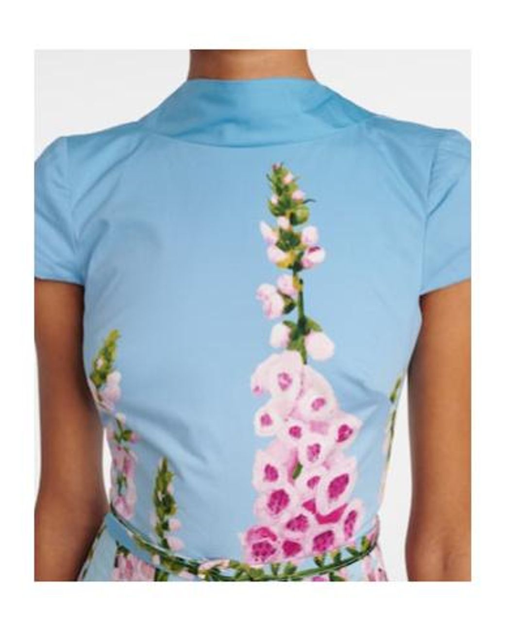 Oscar de la Renta White Floral Cotton-Blend Poplin Midi Dress