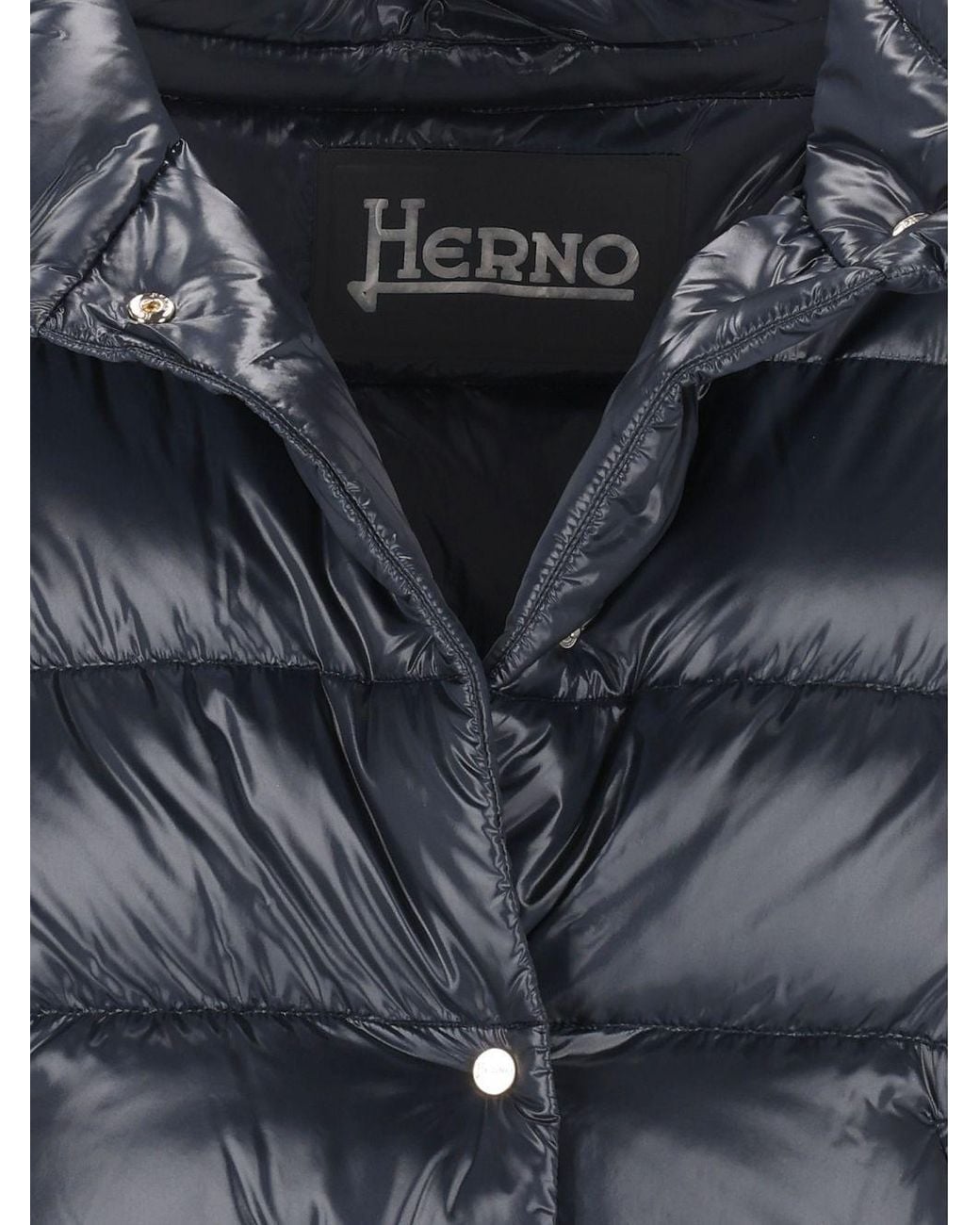 Herno Blue Quilted High-Neck Cape