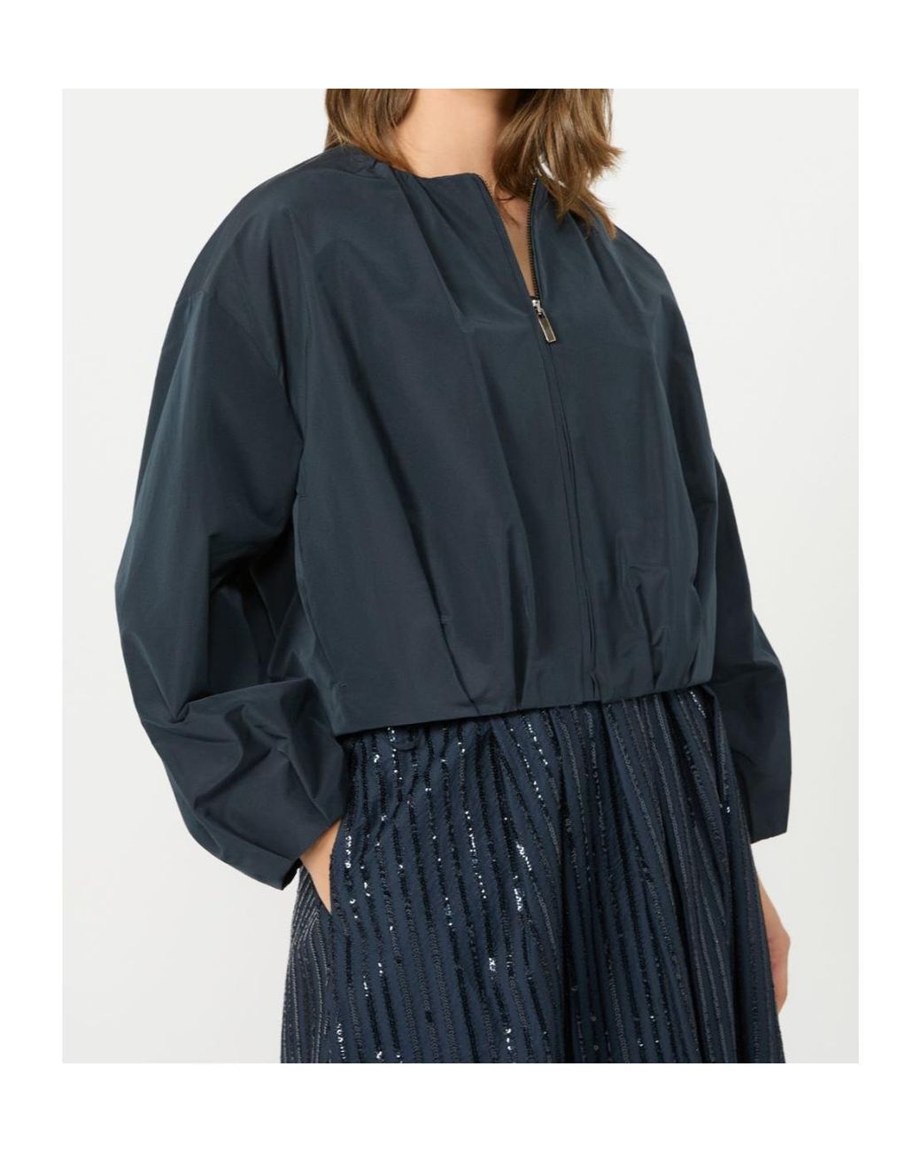 Weekend by Maxmara Blue Butterfly Cropped Zip-Up Jacket