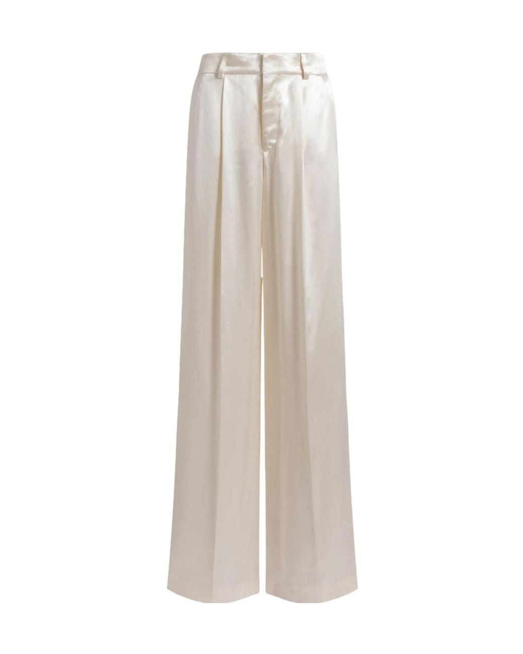 Alberta Ferretti White High-Waist Satin Wide-Leg Pants