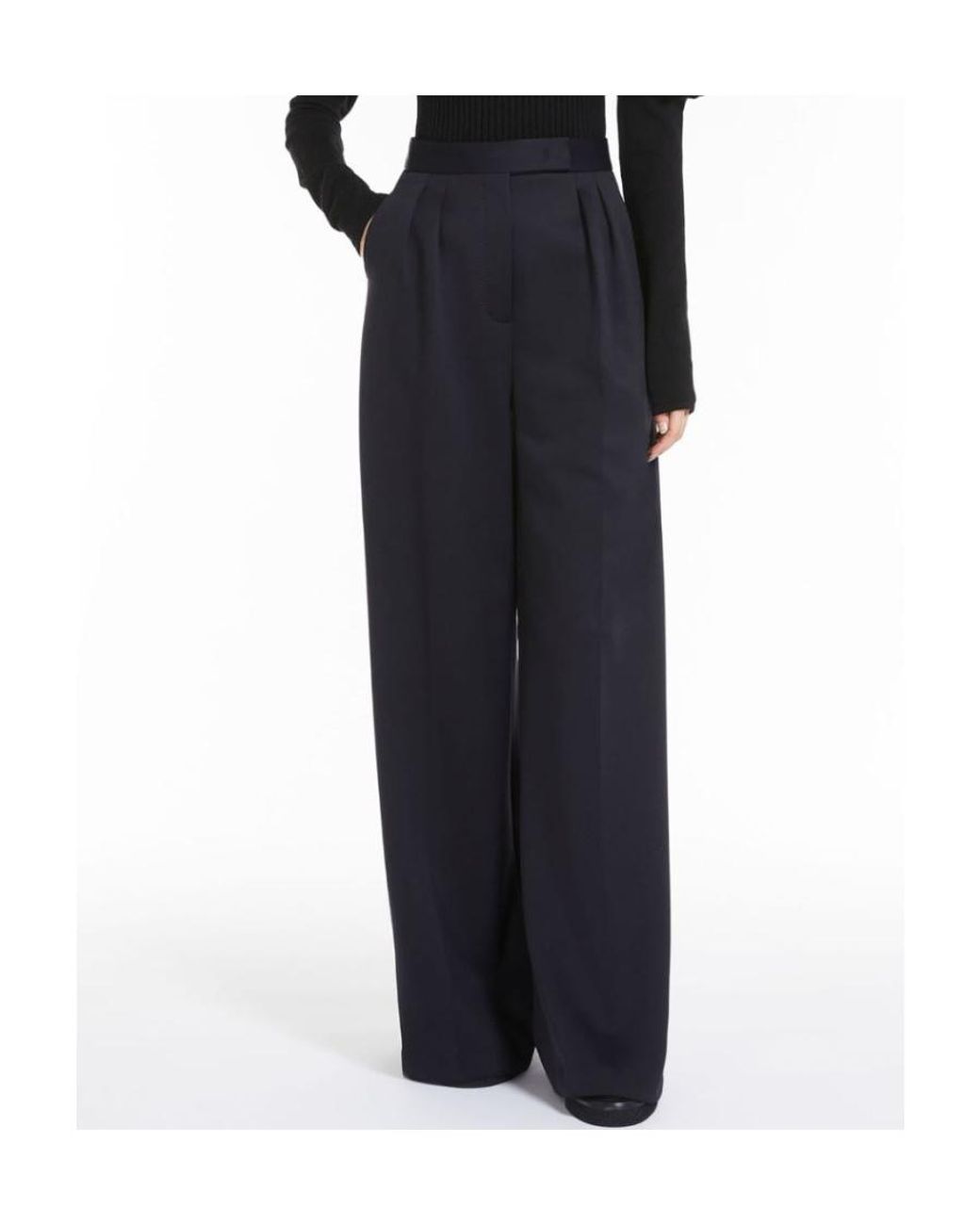 Max Mara Blue Zinnia Pleat Detailed High Waist Pants