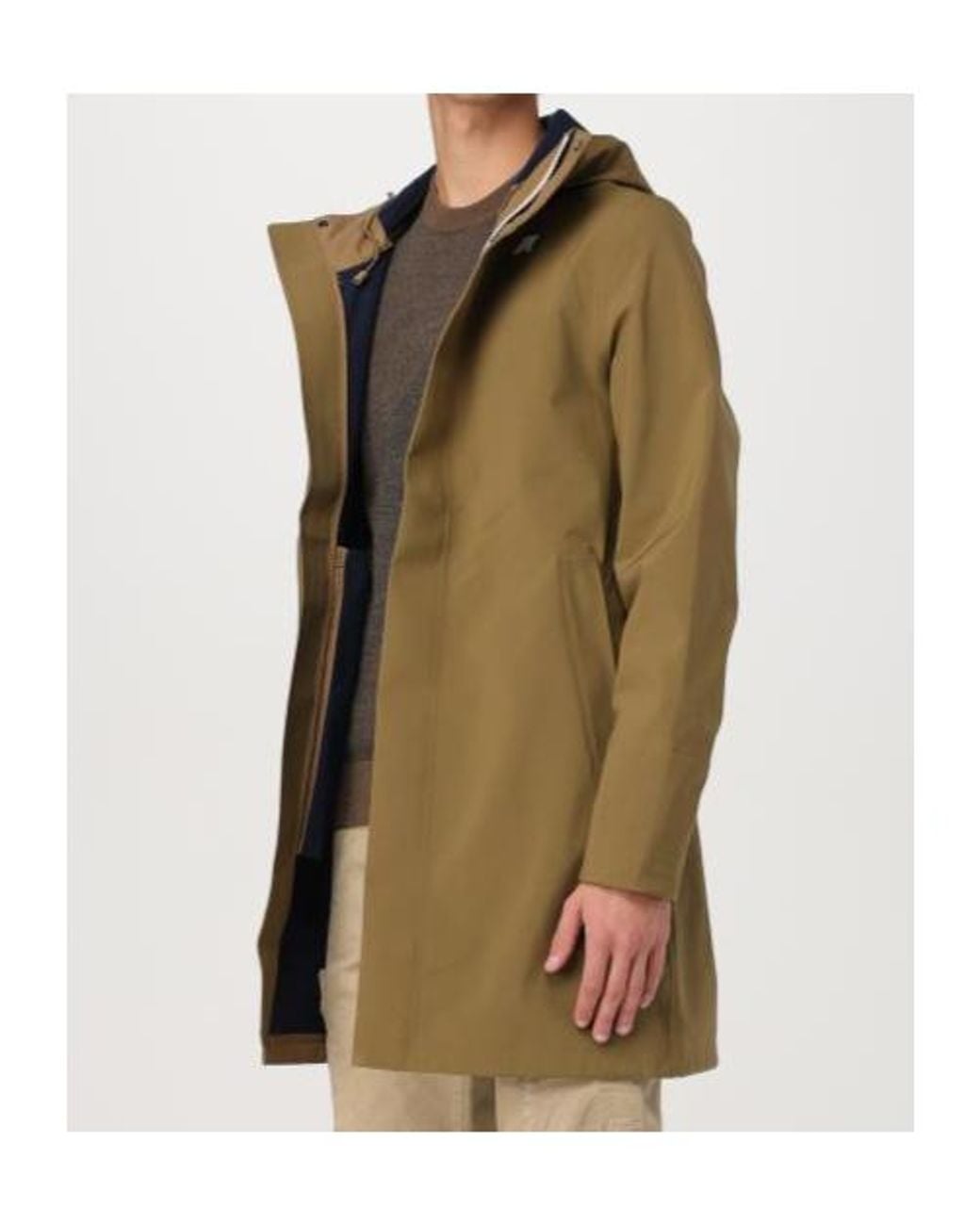K-Way Green Long Hooded Jacket for men