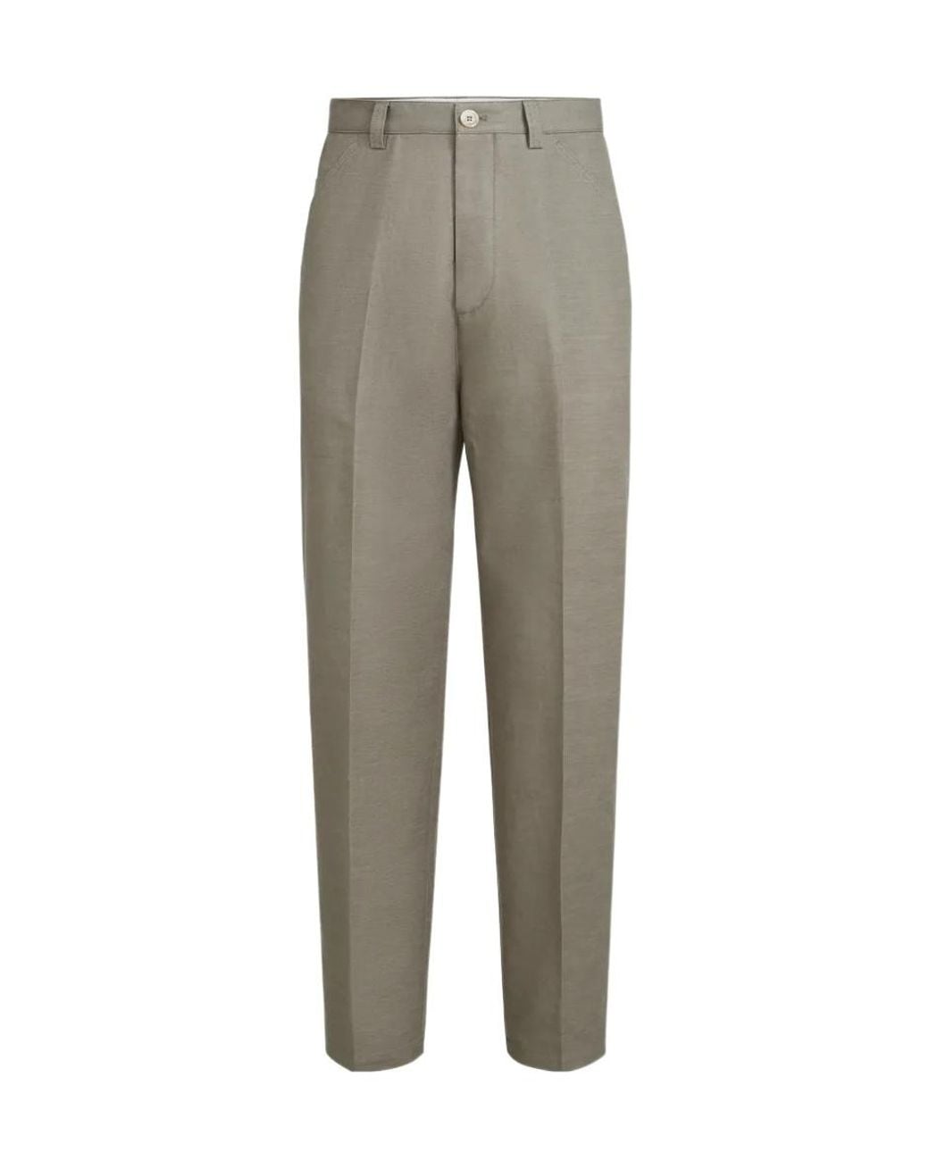 Brunello Cucinelli Gray Cotton And Linen Panama Trousers for men