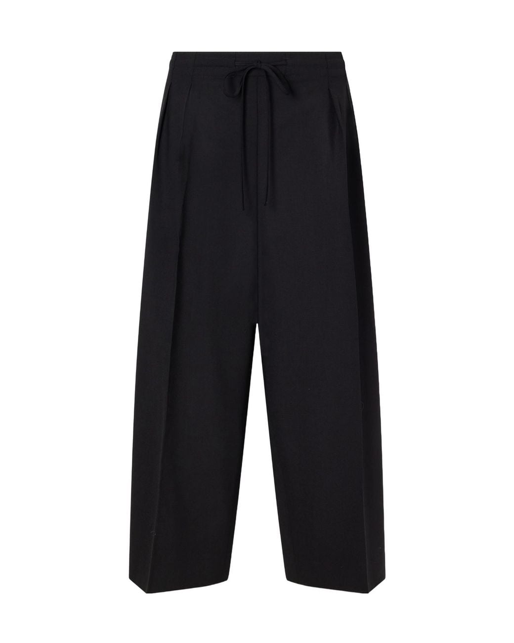 Maria McManus Black Cropped Drawstring Wool Wide-Leg Pants