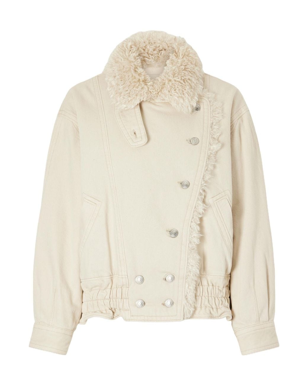 Isabel Marant Natural Valineo Shearling Collar Denim Jacket