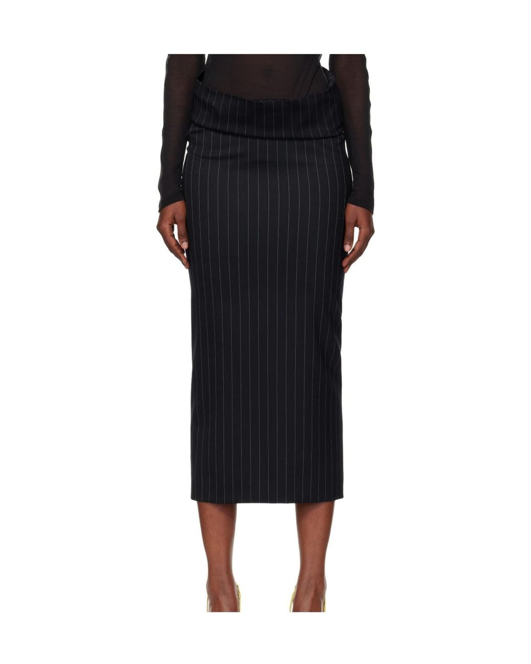 Mugler Black Pinstriped Split Skirt