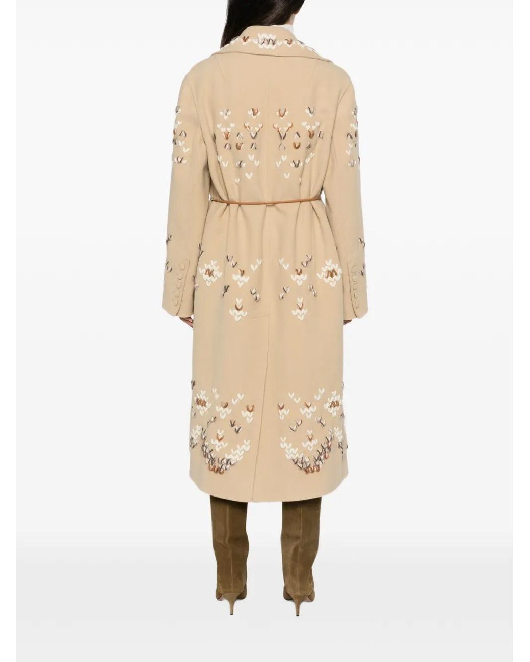 Ermanno Scervino Natural Embroidered Belted Coat