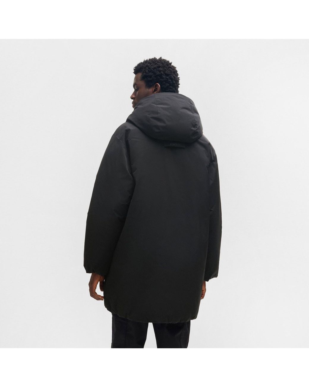 Boss Black Mid-Length Hooded Parka Padded Coat for men