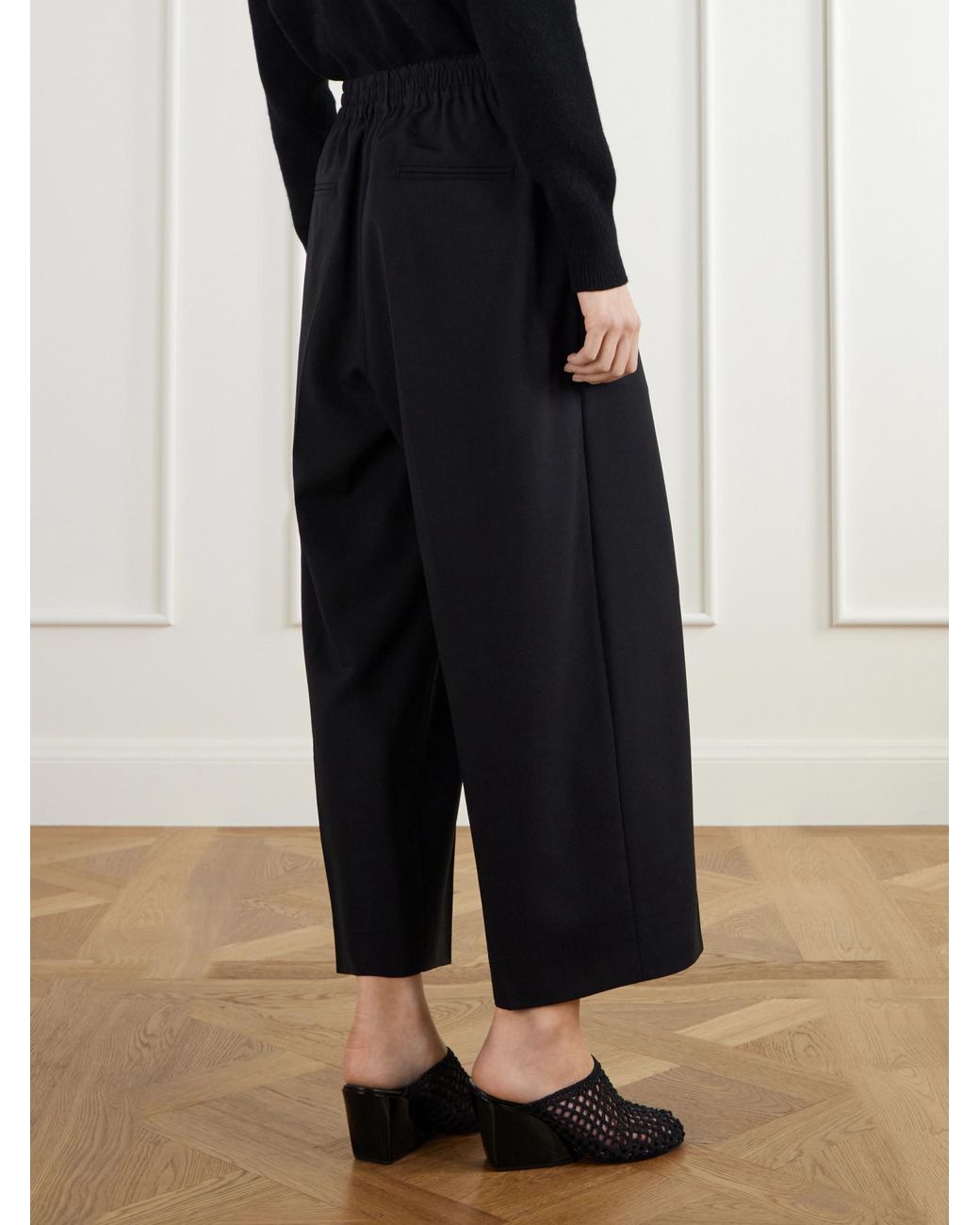Maria McManus Black Cropped Drawstring Wool Wide-Leg Pants