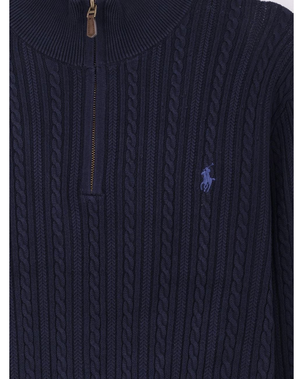 Polo Ralph Lauren Blue Cable-Knit Quarter-Zip Jumper for men