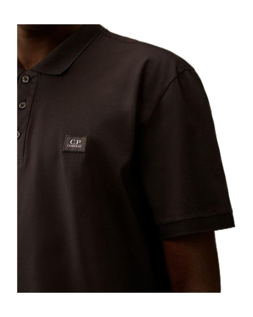 C P Company Black Logo Patch Short Sleeve Polo Shirt for men