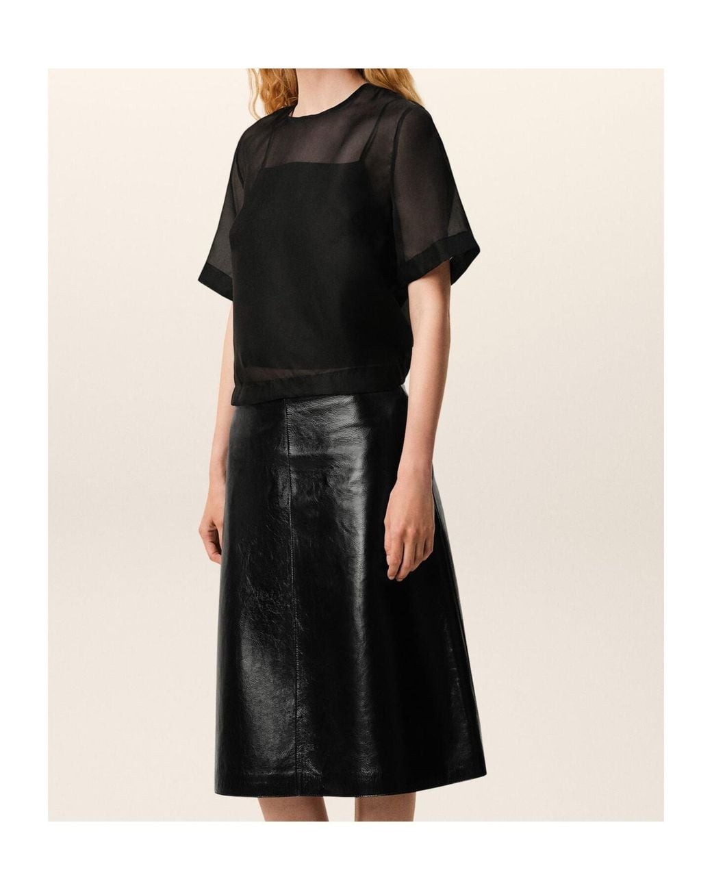 AMI Black Short-Sleeves Sheer Top