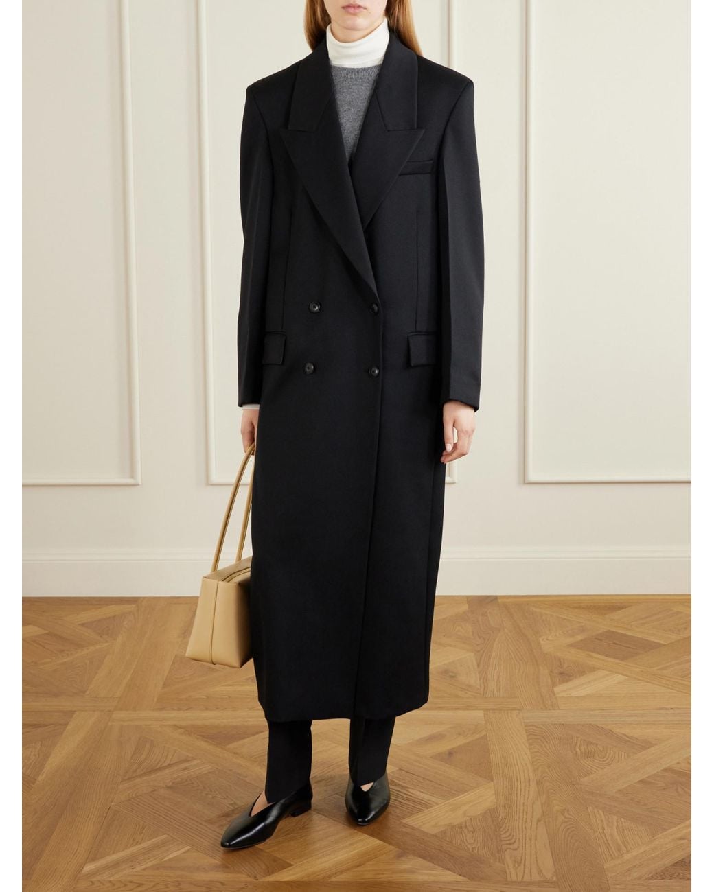 Rohe Black Double-Breasted Wool Coat