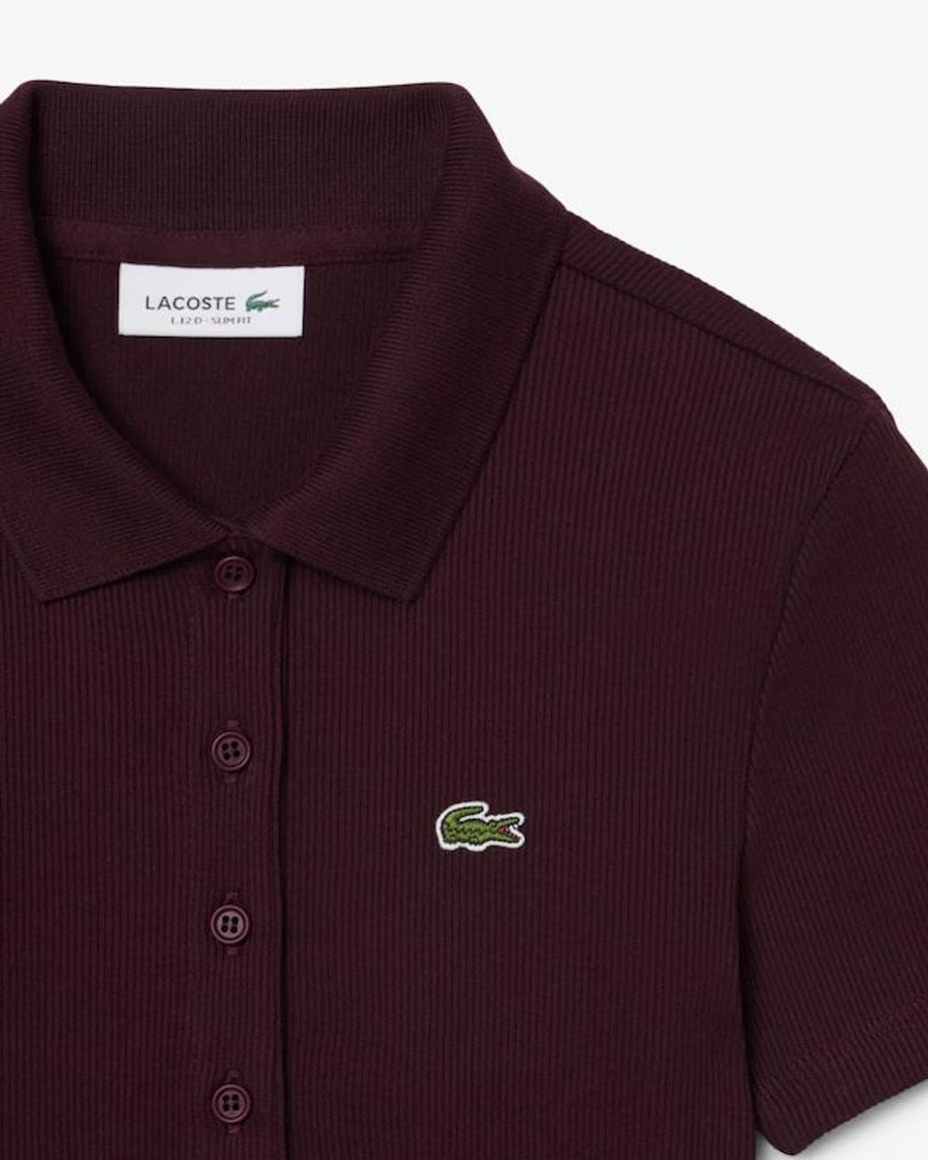 Lacoste Red Ribbed Logo-Patch Polo Top