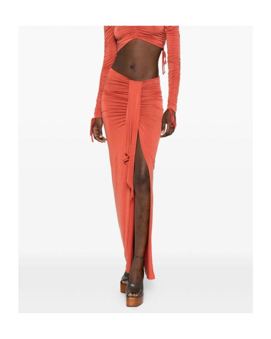 Balmain Red Asymmetrical Designed Draped Skirt