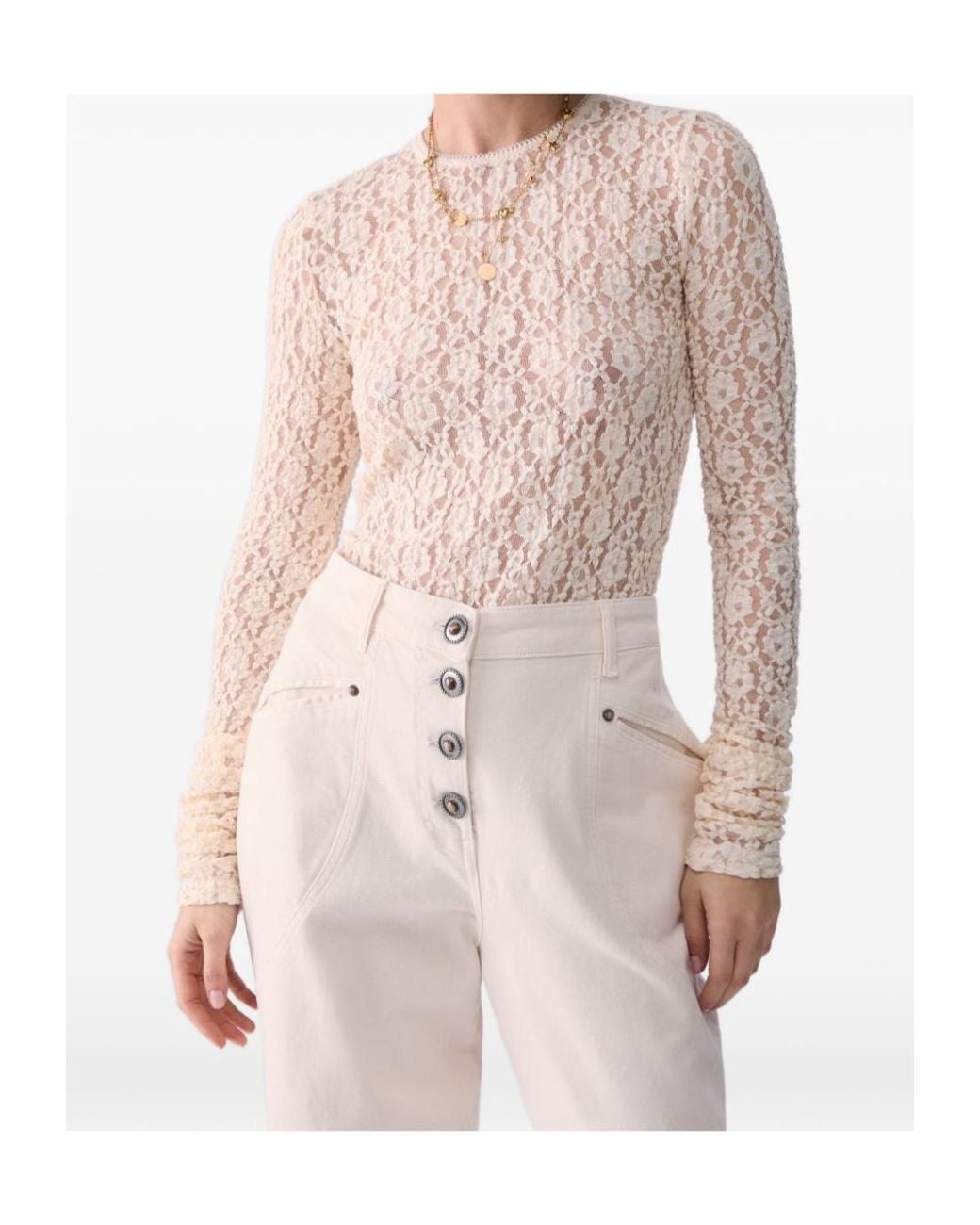 Liu Jo White Long Sleeved Crewneck Lace Top