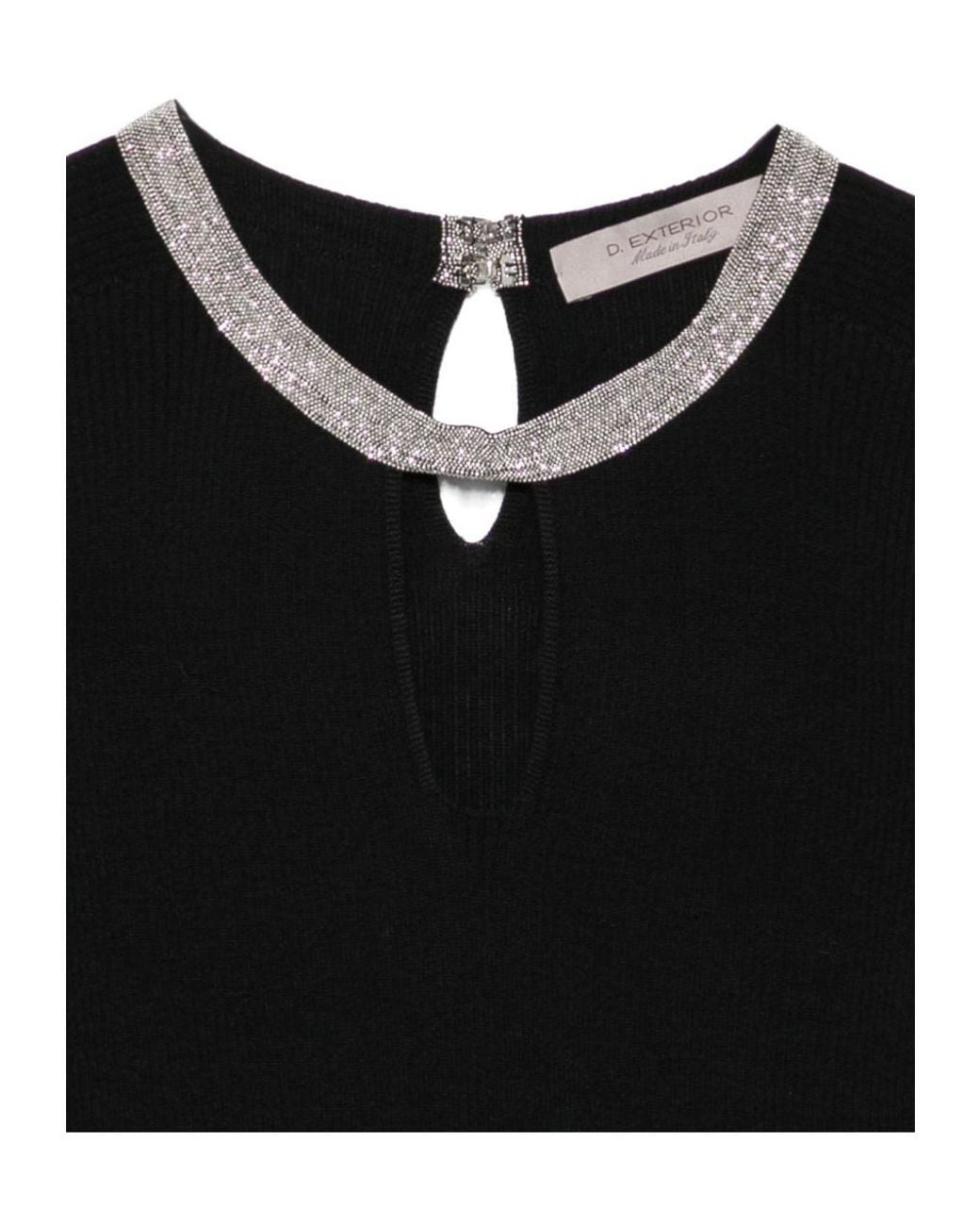 D.exterior Black Ribbed Keyhole Knitted Sweater