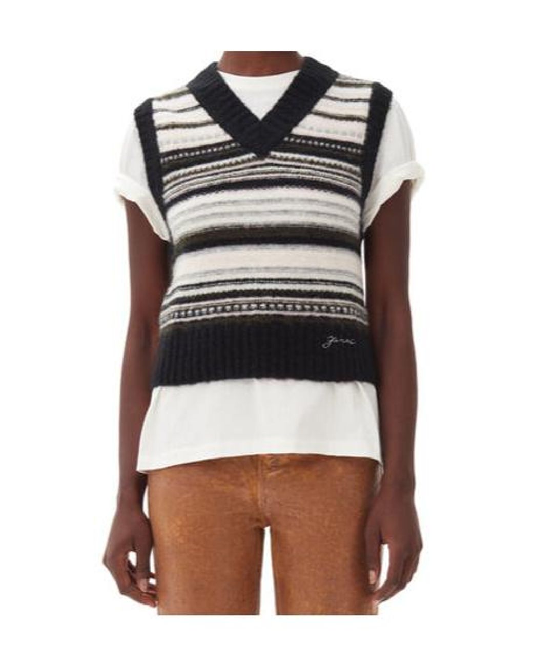 Ganni Black Striped Pattern Knit Vest