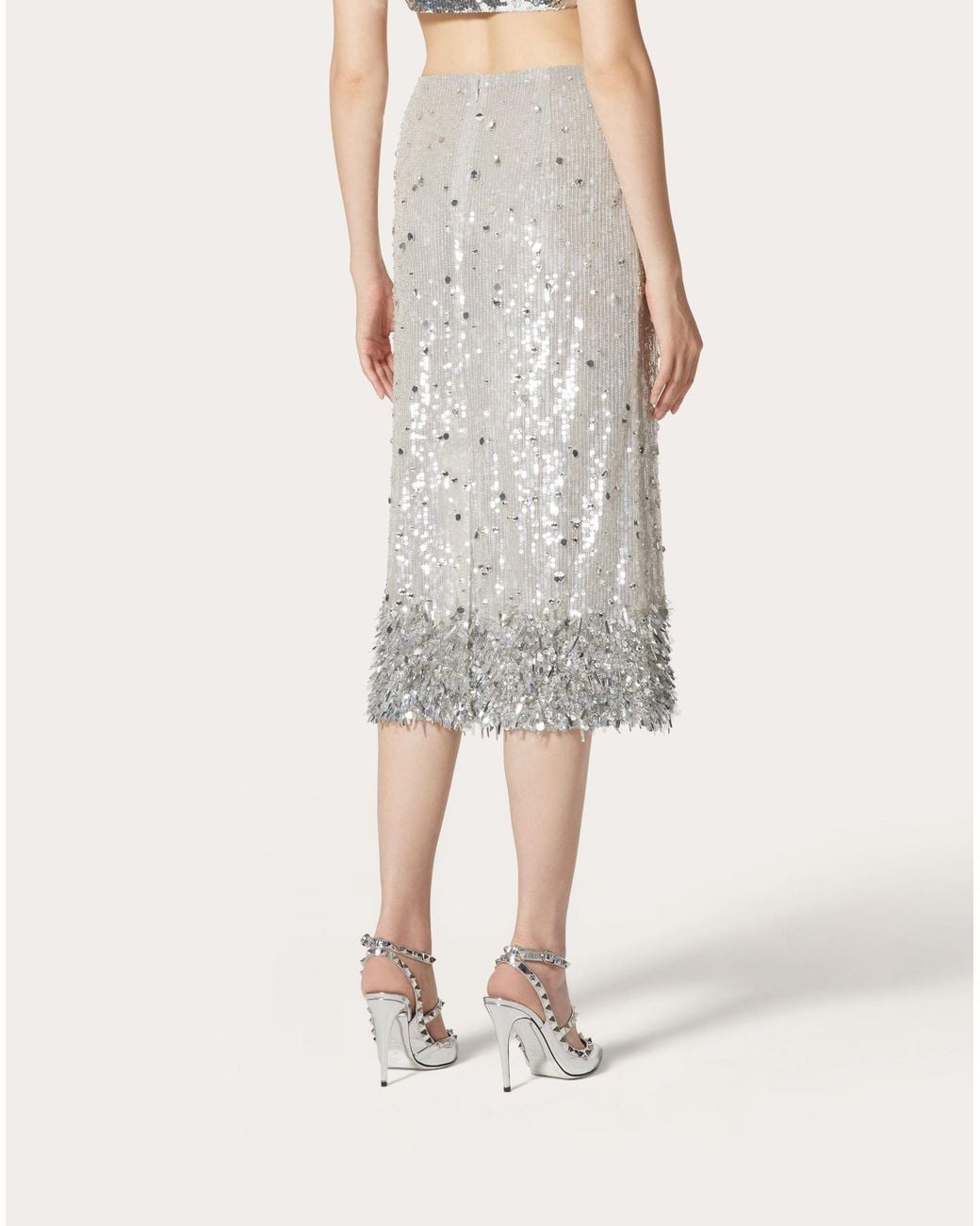 Valentino White Tulle Illusione Embroidered Skirt
