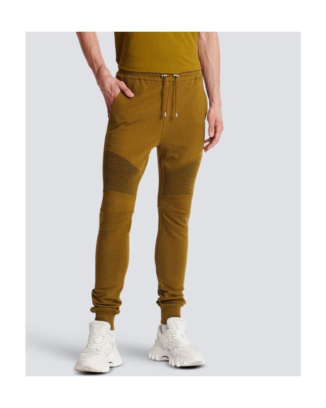 Balmain Green Logo Printed Cotton Jogging Bottoms for men