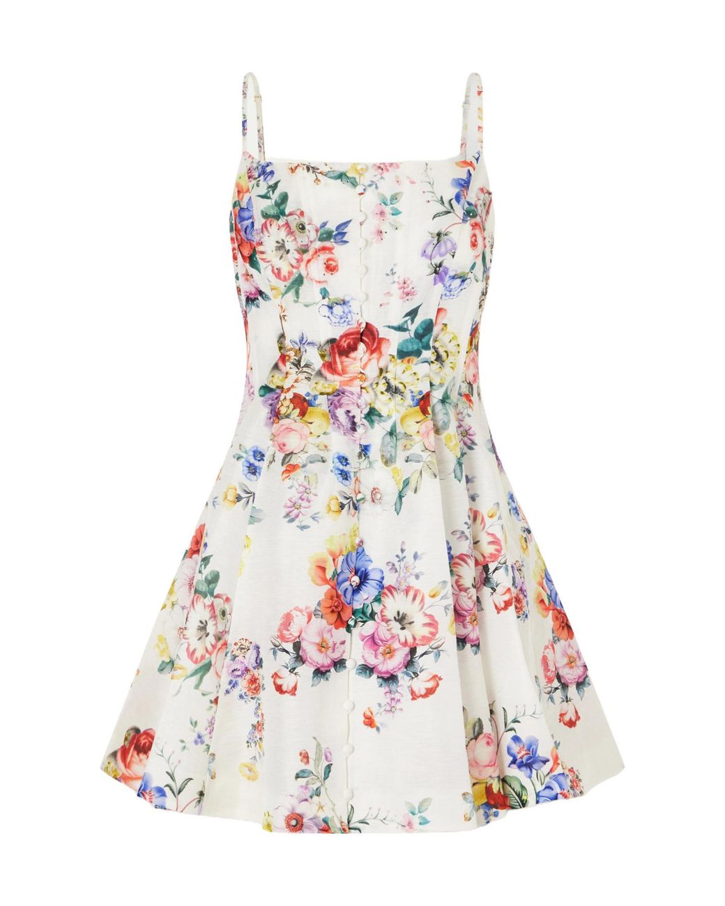 Camilla White Paneled Embellished Floral-Print Silk And Linen-Blend Mini Dress
