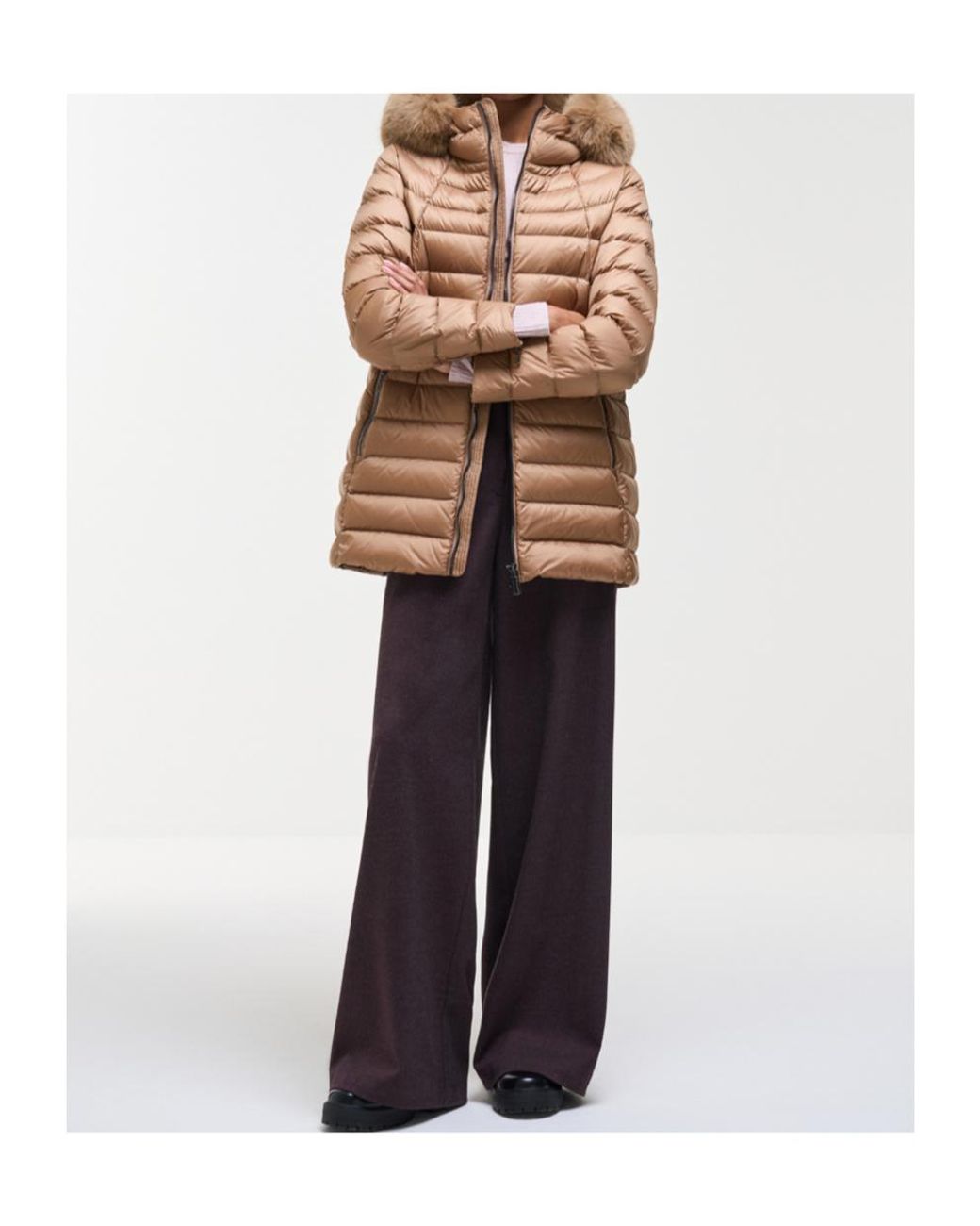 Colmar Brown Quilted Hooded Fur Trim Coat