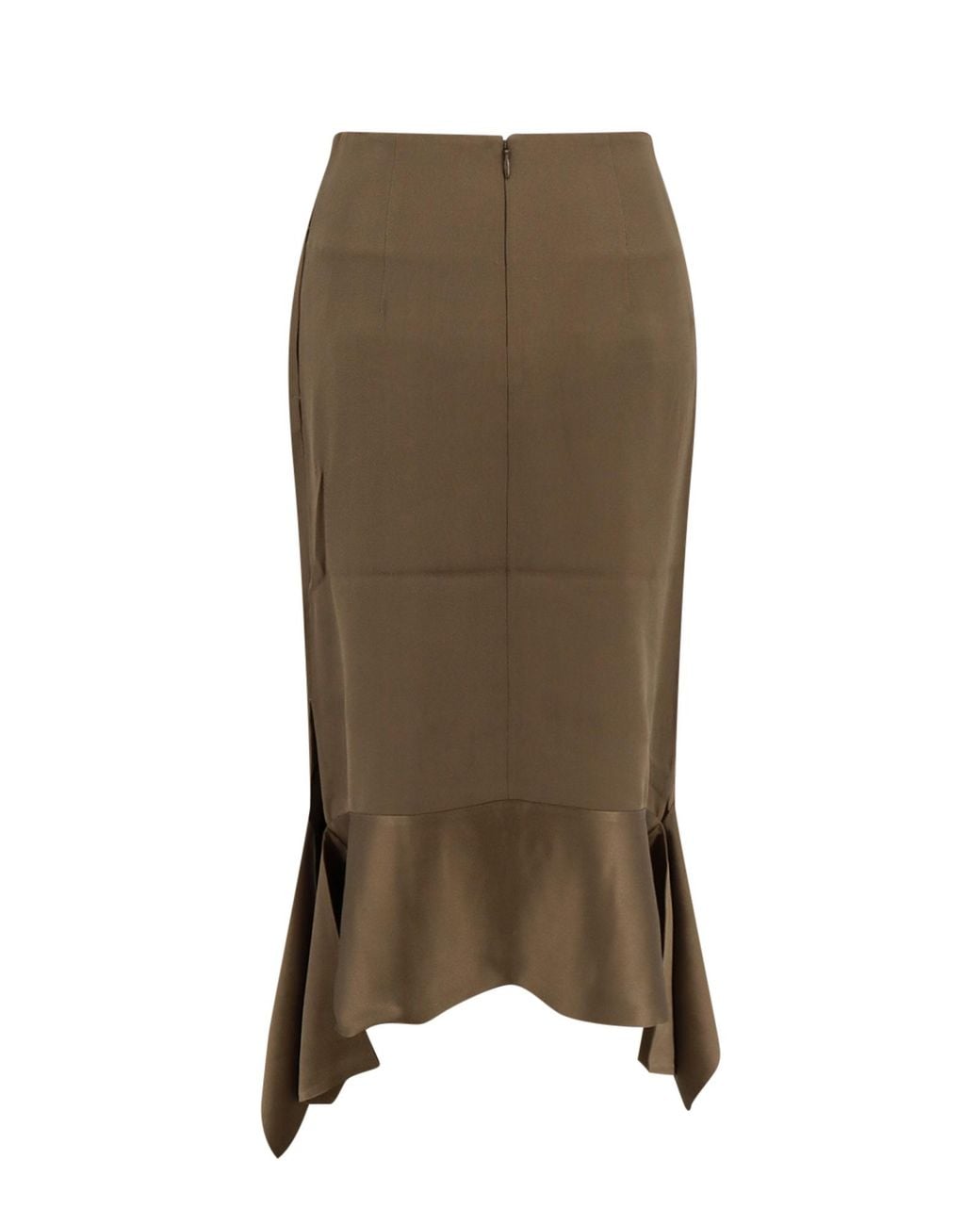 Totême Green Asymmetric Crepe-Texture Midi Skirt